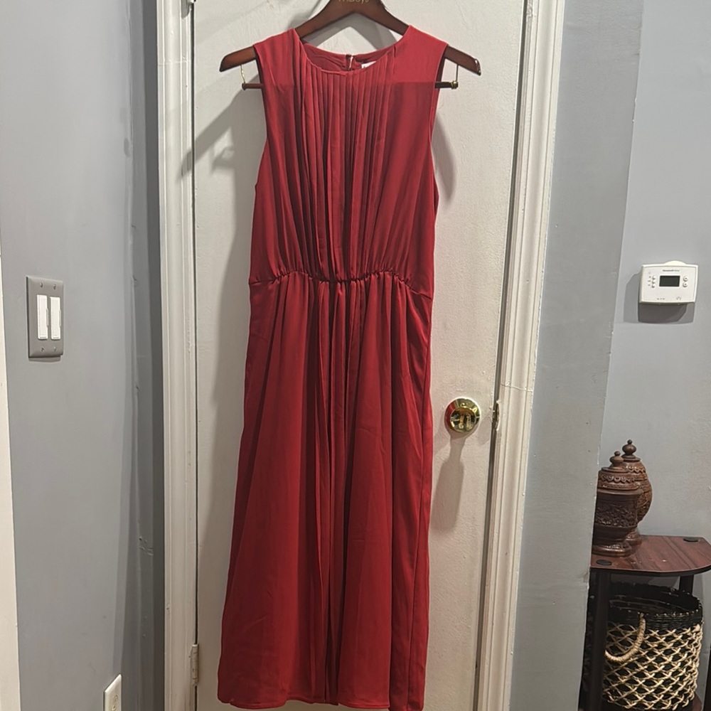 Mango Red Ruched Sheath Maxi Dress